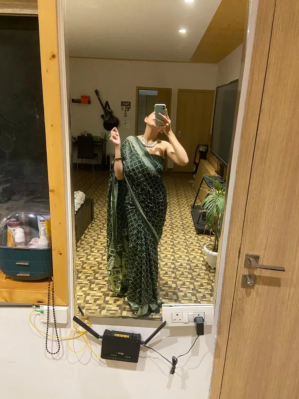 Ikkat_Print_Pure_Soft_Cotton_saree_With_Blouse_Piece