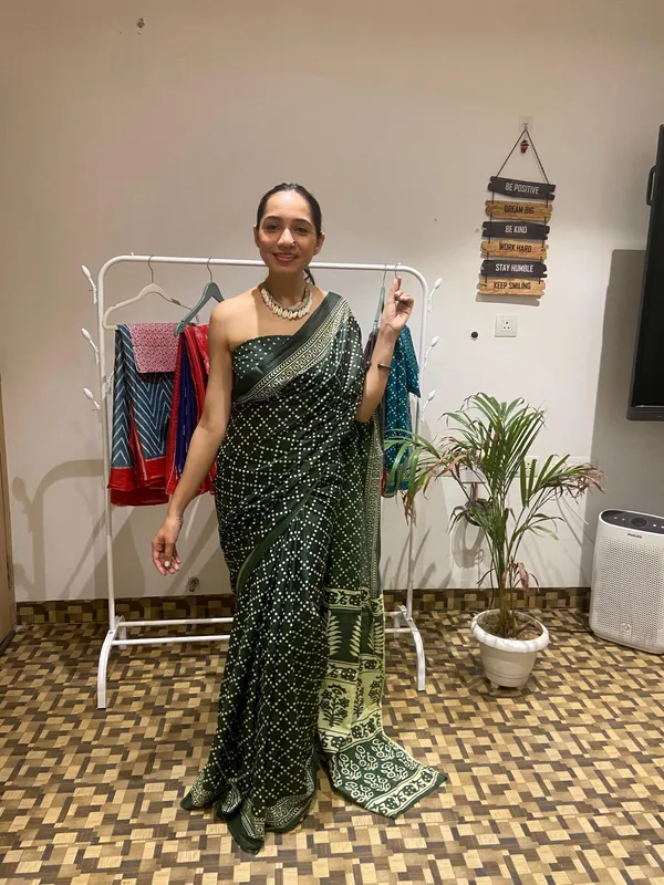 Ikkat_Print_Pure_Soft_Cotton_saree_With_Blouse_Piece