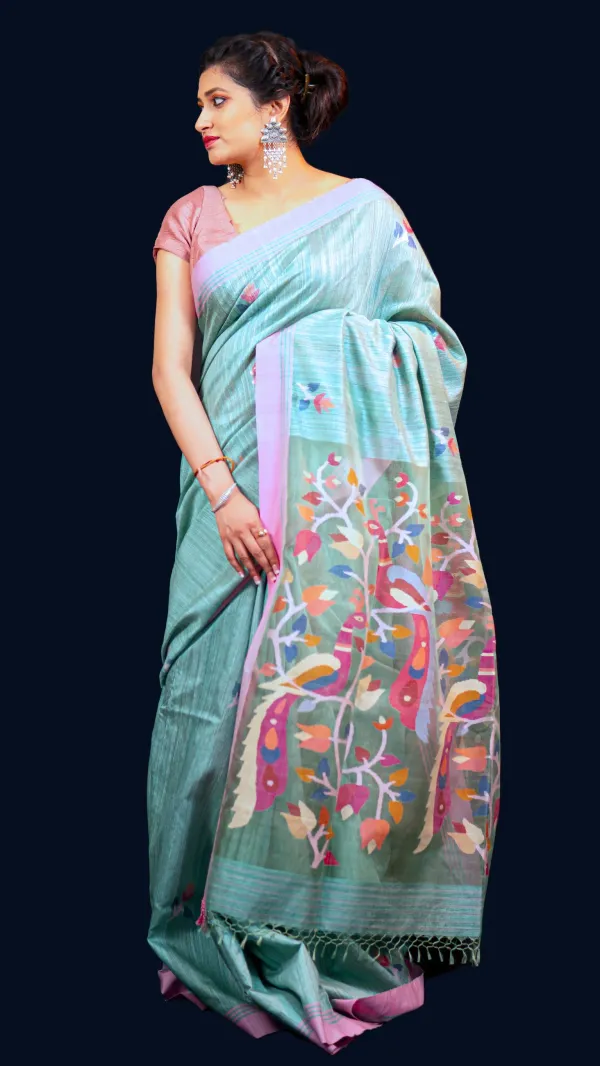 Sea_Green_&_Pink_Handwoven_Matka_Jamdani_Saree-Aranya_Katha