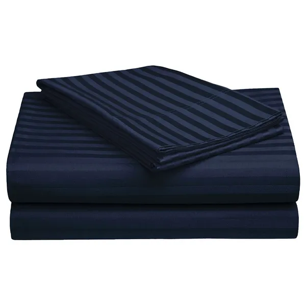 220TC_Cotton_Satin_Glace_Stripes/Lining_Flat_Bedsheet_for_Double_Bed_with_Two_Pillow_Covers_for_Home,_Hotels,_Guest_House_(King_Size)_-_90x100_Inches_-_Navy_Blue