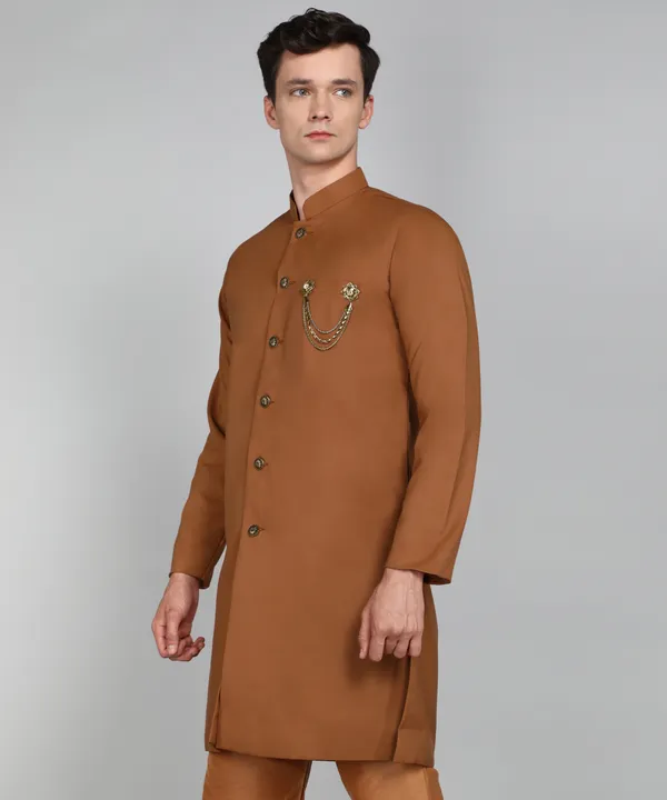 Solid_Rust_Cotton_Blend_Nawabi_With_Paijama