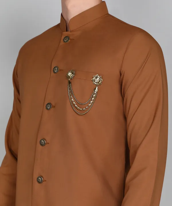 Solid_Rust_Cotton_Blend_Nawabi_With_Paijama
