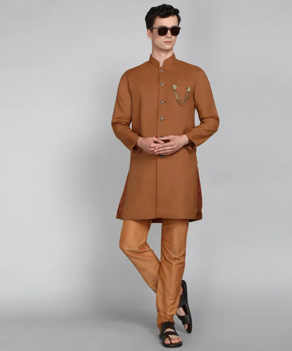 Solid_Rust_Cotton_Blend_Nawabi_With_Paijama