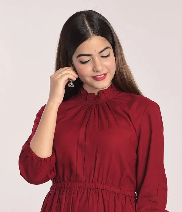 Maroon_Solid_One_Piece_Dress_for_Casual_or_Formal_wear_for_Women_&_Girls