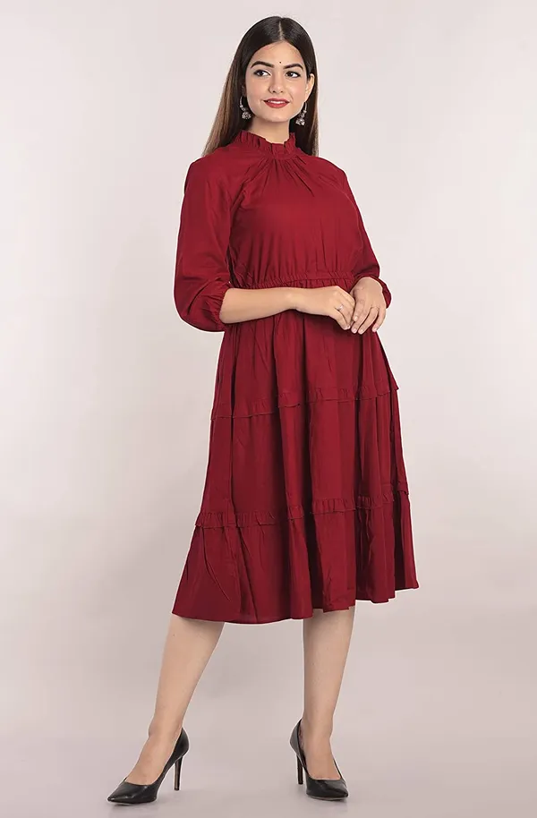 Maroon_Solid_One_Piece_Dress_for_Casual_or_Formal_wear_for_Women_&_Girls
