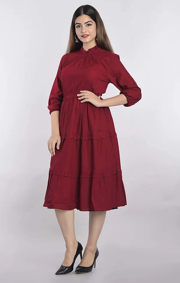 Maroon_Solid_One_Piece_Dress_for_Casual_or_Formal_wear_for_Women_&_Girls