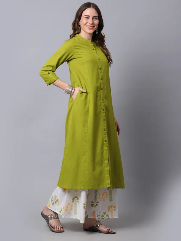 Green_Cotton_Solid_Kurta_With_Printed_Flair_Palazzo_Bottom_Set