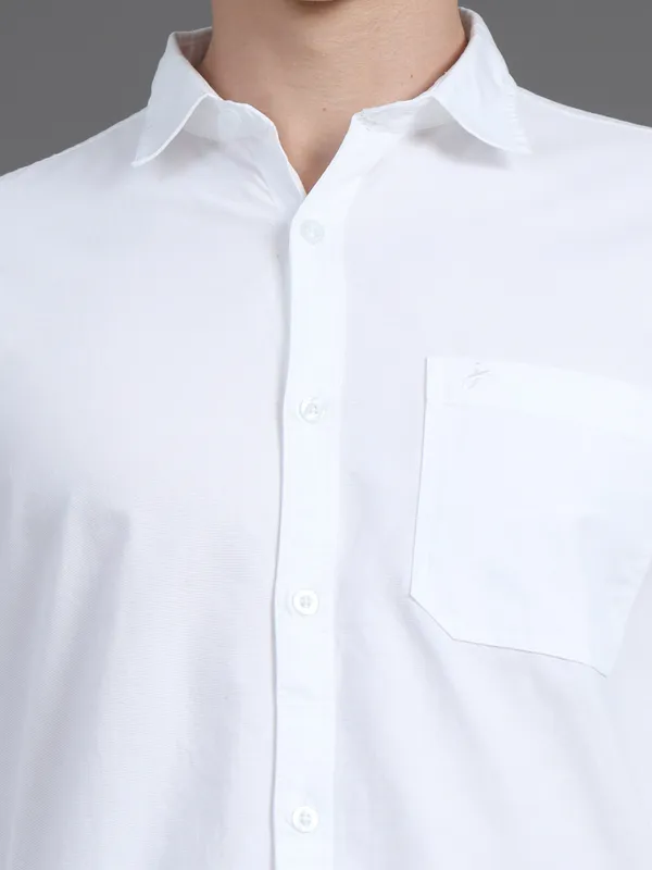 White_Plain_Full_Sleeve_Oxford_Cotton_Shirt_For_Men