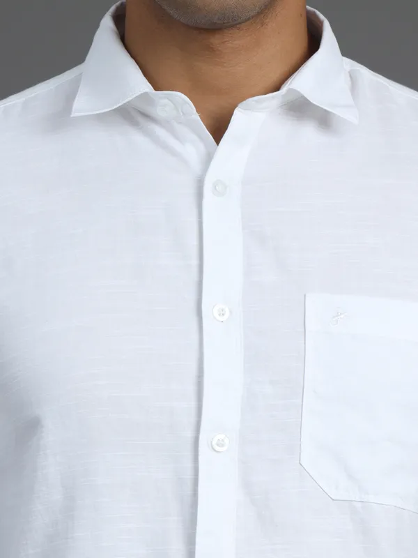 White_Plain_Full_Sleeve_Slub_Cotton_Shirt_For_Men