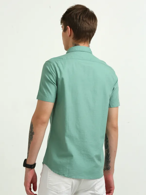 Men's_Turquoise_Slub_Cotton_Half-Sleeve_Shirt