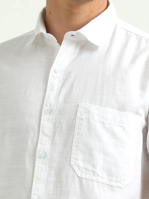 White_Plain_Half_Sleeve_Slub_Cotton_Shirt_For_Men