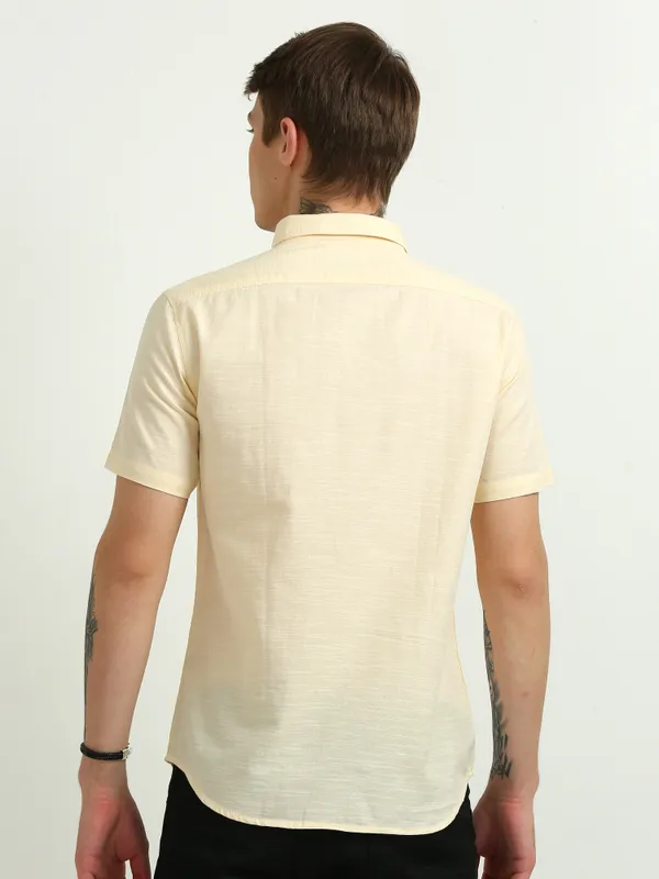 Yellow_Plain_Half_Sleeve_Slub_Cotton_Shirt_For_Men