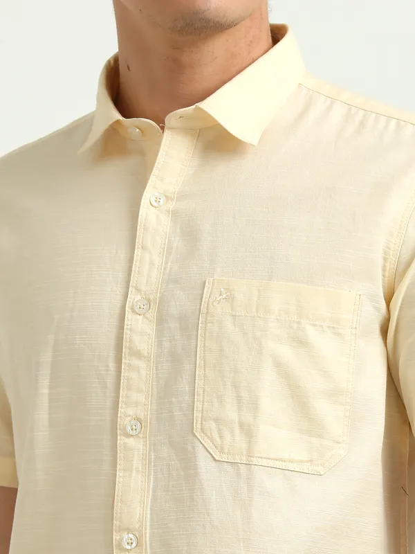 Yellow_Plain_Half_Sleeve_Slub_Cotton_Shirt_For_Men