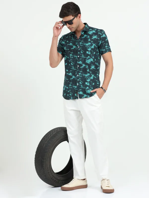 Bottle_Green_Half_Sleeve_Rayon_Shirt_For_Men