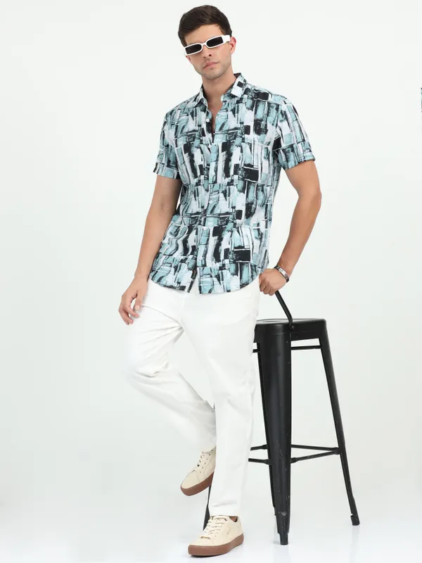 Sky_Black_Half_Sleeve_Rayon_Shirt_For_Men