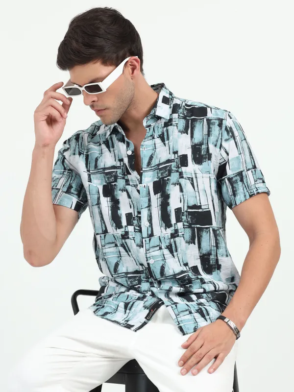 Sky_Black_Half_Sleeve_Rayon_Shirt_For_Men
