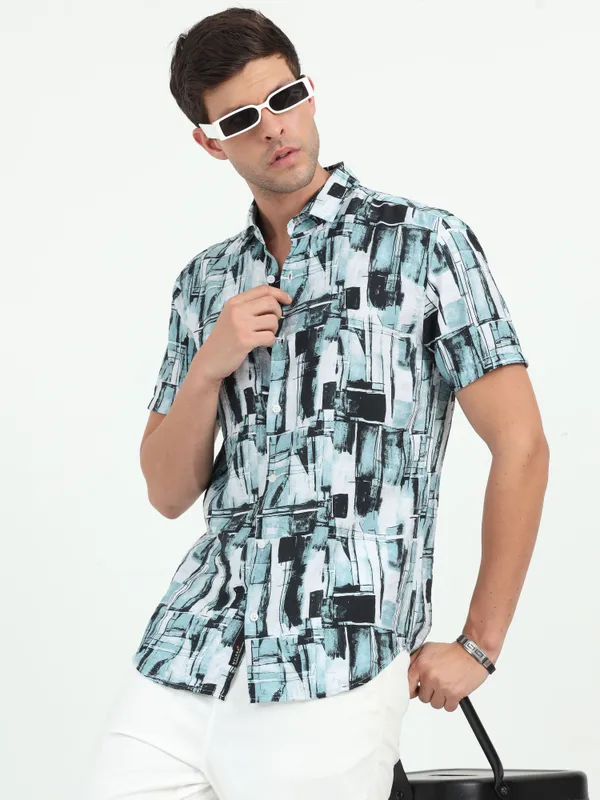 Sky_Black_Half_Sleeve_Rayon_Shirt_For_Men