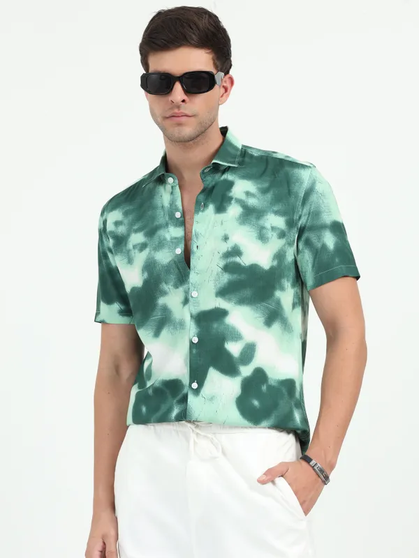Sky_Olive_Half_Sleeve_Rayon_Shirt_For_Men