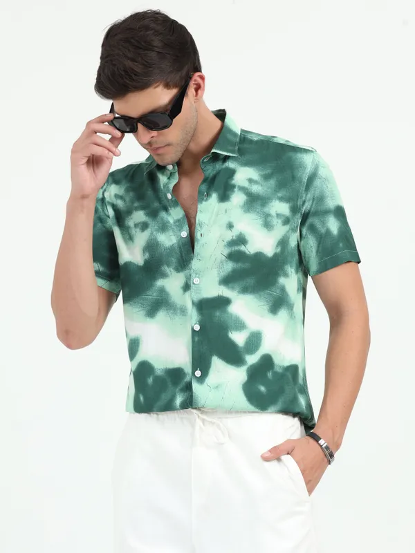 Sky_Olive_Half_Sleeve_Rayon_Shirt_For_Men