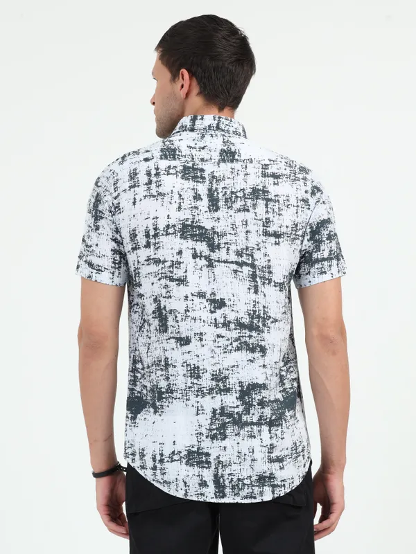 White_&_Black_Half_Sleeve_Rayon_Shirt_For_Men