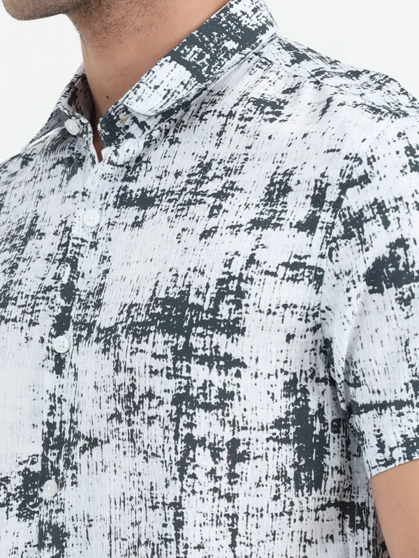 White_&_Black_Half_Sleeve_Rayon_Shirt_For_Men
