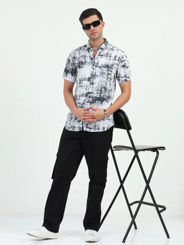 White_&_Black_Half_Sleeve_Rayon_Shirt_For_Men