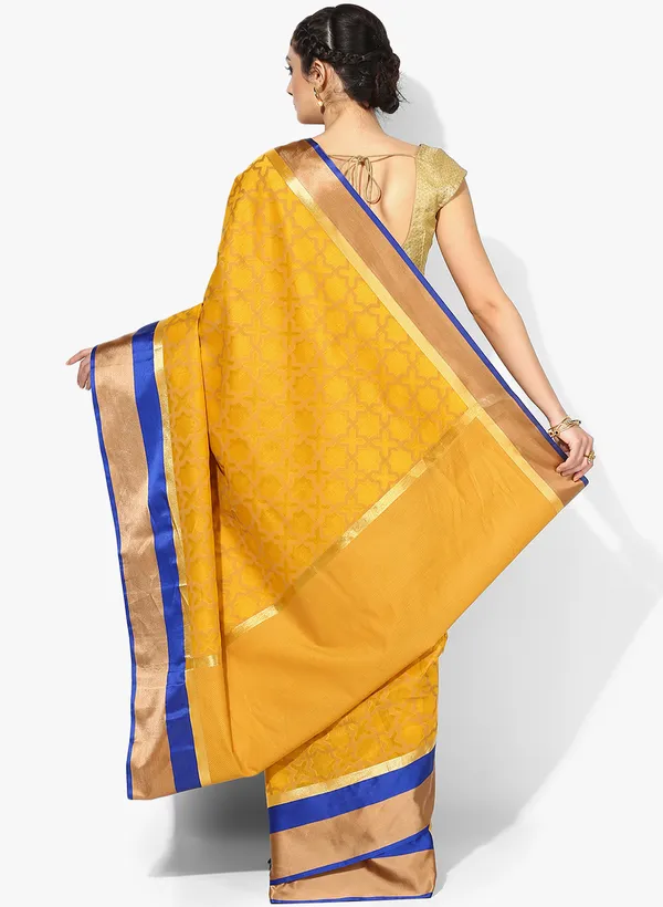 Yellow_Silk_Blend_Banarasi_Sarees_For_Women