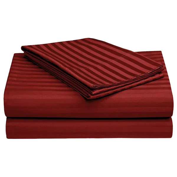 220TC_Cotton_Satin_Glace_Stripes/Lining_Flat_Bedsheet_for_Double_Bed_with_Two_Pillow_Covers_for_Home,_Hotels,_Guest_House_(King_Size)_-_90x100_Inches_-_Mehroon