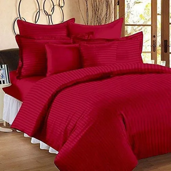 220TC_Cotton_Satin_Glace_Stripes/Lining_Flat_Bedsheet_for_Double_Bed_with_Two_Pillow_Covers_for_Home,_Hotels,_Guest_House_(King_Size)_-_90x100_Inches_-_Mehroon