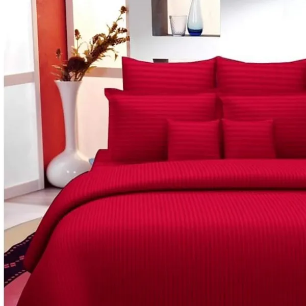 220TC_Cotton_Satin_Glace_Stripes/Lining_Flat_Bedsheet_for_Double_Bed_with_Two_Pillow_Covers_for_Home,_Hotels,_Guest_House_(King_Size)_-_90x100_Inches_-_Mehroon