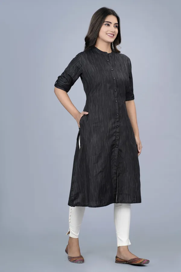 Blue_Khadi_Cotton_Regular_Kurta_For_Women