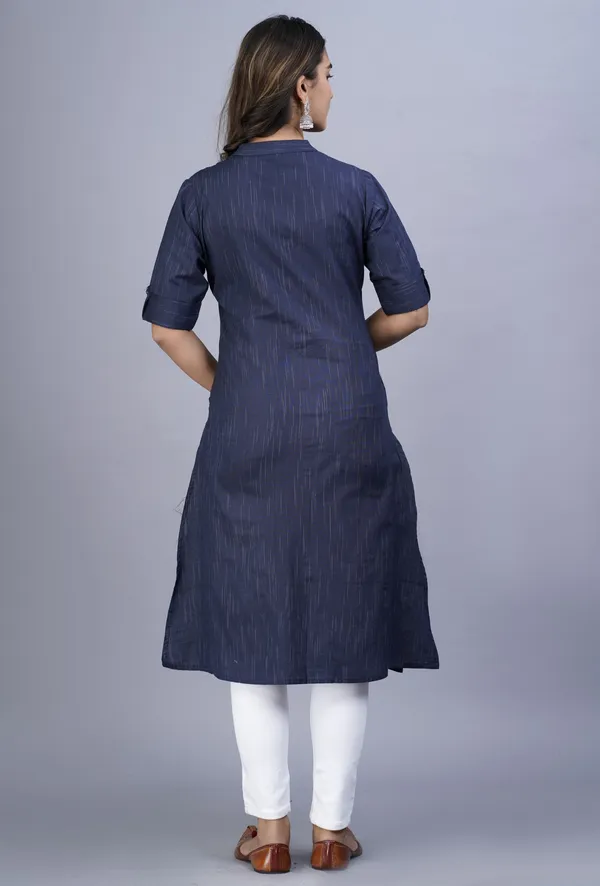 Blue_Khadi_Cotton_Regular_Kurta_|_Push_Premium_For_Women