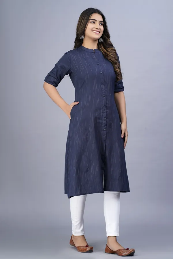 Blue_Khadi_Cotton_Regular_Kurta_|_Push_Premium_For_Women