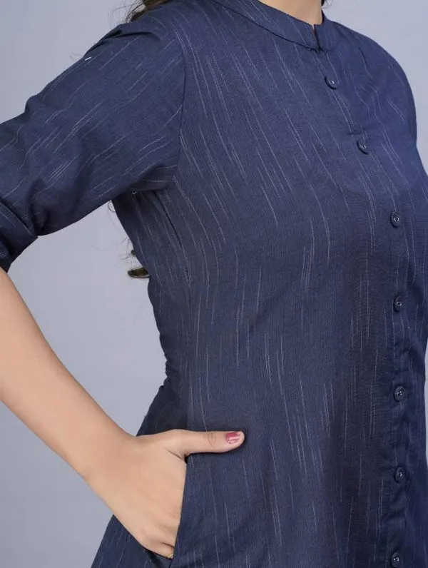 Blue_Khadi_Cotton_Regular_Kurta_|_Push_Premium_For_Women