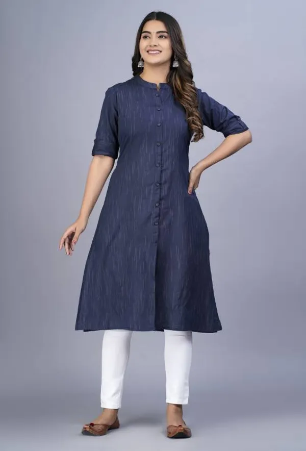 Blue_Khadi_Cotton_Regular_Kurta_|_Push_Premium_For_Women