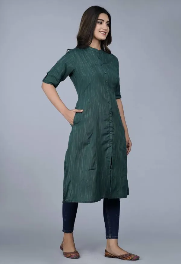 Green_Khadi_Cotton_Regular_Kurta_For_Women