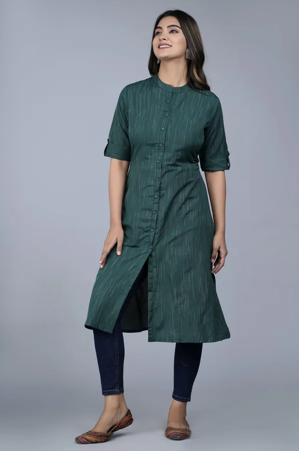 Green_Khadi_Cotton_Regular_Kurta_For_Women