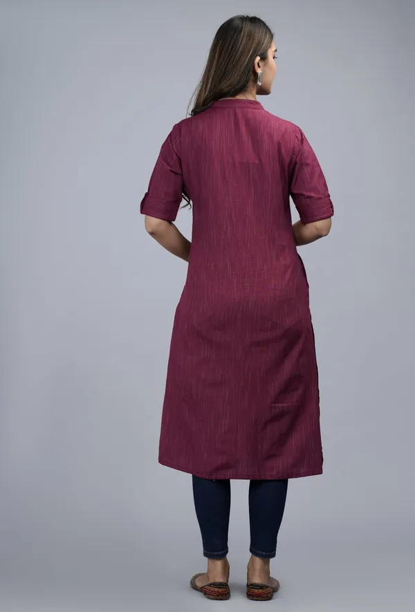 Maroon_Khadi_Cotton_Kurta_|_Push_Premium_For_Women