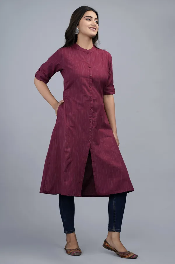 Maroon_Khadi_Cotton_Kurta_|_Push_Premium_For_Women