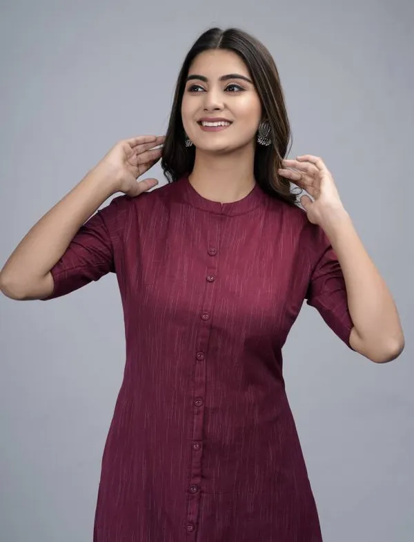 Maroon_Khadi_Cotton_Kurta_|_Push_Premium_For_Women
