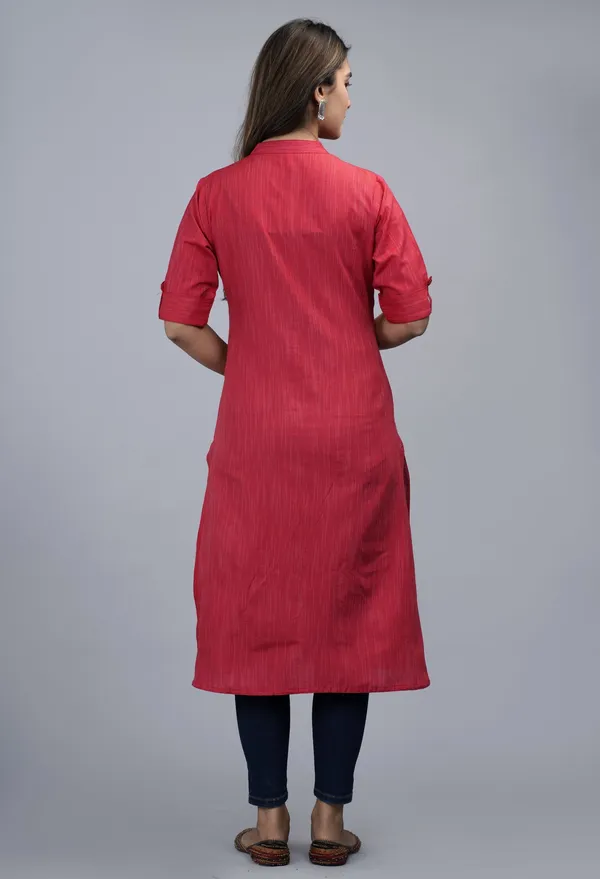 Red_Khadi_Cotton_Kurta_For_Women