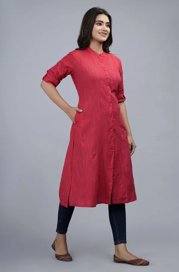 Red_Khadi_Cotton_Kurta_For_Women