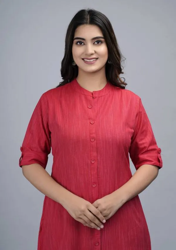 Red_Khadi_Cotton_Kurta_For_Women