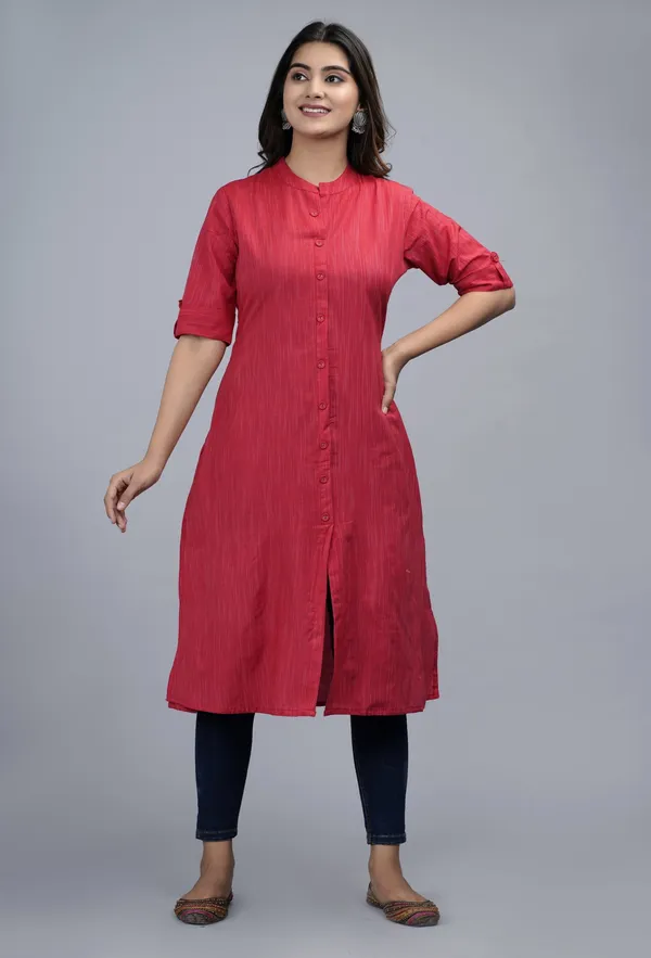 Red_Khadi_Cotton_Kurta_For_Women