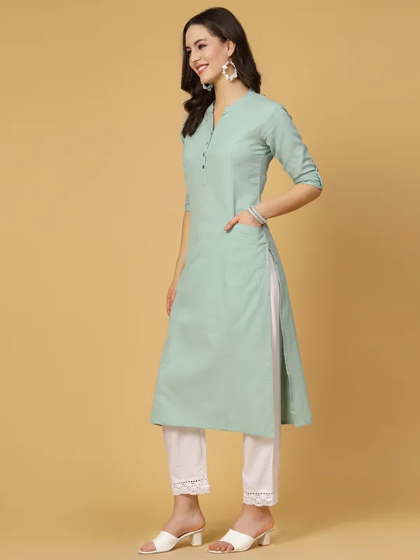Mint_Green_Cotton_Solid_Straight_Kurta