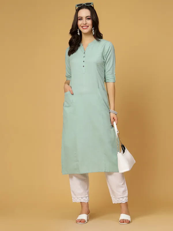 Mint_Green_Cotton_Solid_Straight_Kurta
