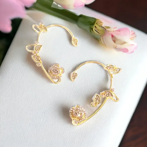 No_pierce_18k_gold_plated_ear_cuff_Earrings_Rose_and_leaf_shape_earrings