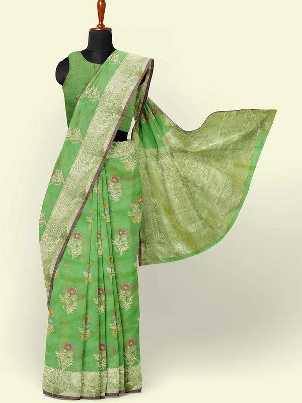 Green_Cotton_Silk_Banarasi_Sarees_For_Women