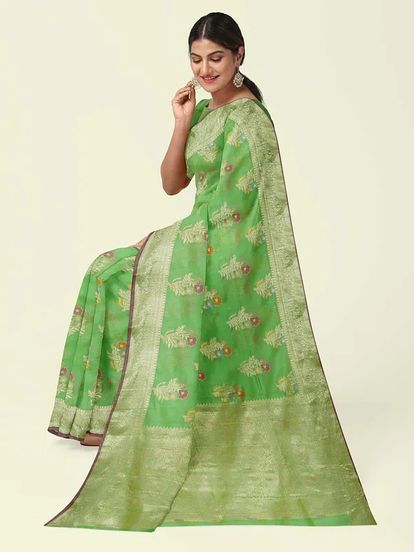 Green_Cotton_Silk_Banarasi_Sarees_For_Women