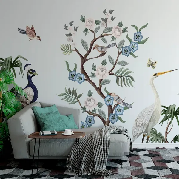 Jungle_Landscape_With_Birds_&__Peacock_wall_mural
